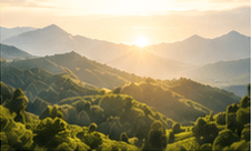 Sunrise over green mountains