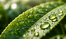 Water droplets on a green leaf